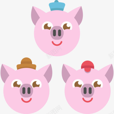 三只小猪童话元素扁平图标图标