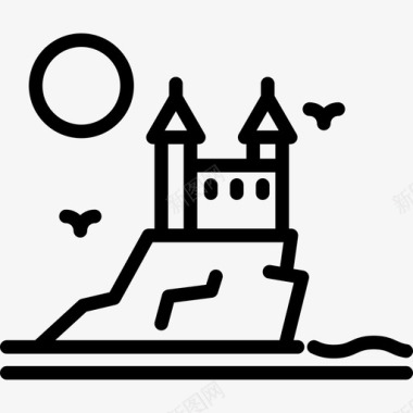 城堡风景线线性图标图标