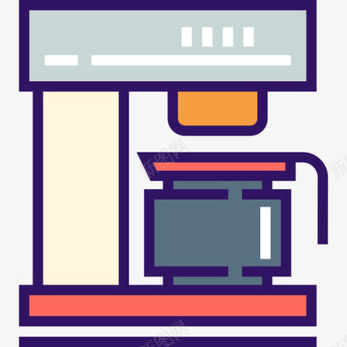 素描咖啡机咖啡机厨房6线性颜色图标图标