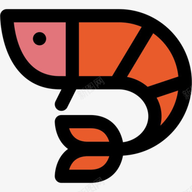 虾彩色厨房用品线颜色图标图标