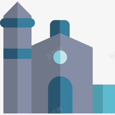 教堂城市和建筑物颜色平淡图标图标