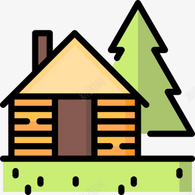 小屋景观19线性颜色图标图标