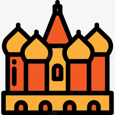 圣巴兹尔大教堂旅行4线性颜色图标图标