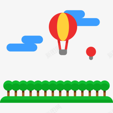 热气球风景平坦的颜色图标图标