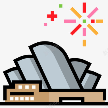 悉尼歌剧院旅行13线性颜色图标图标