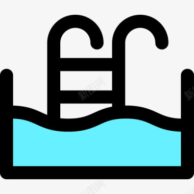 游泳池夏季元素2线性颜色图标图标
