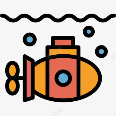 潜艇海洋生物线性颜色线性颜色图标图标