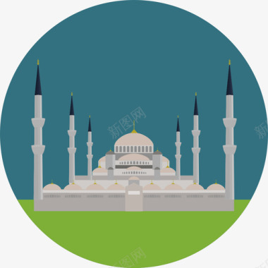 蓝色清真寺世界纪念碑圆形平面图标图标