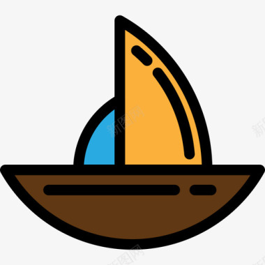 线型帆船运输工具线型颜色图标图标