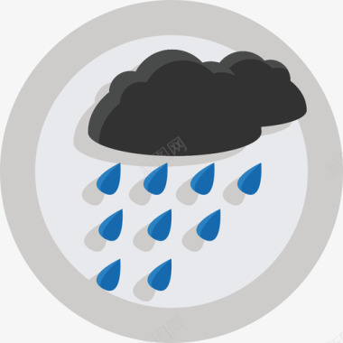 下雨天气按钮圆形扁平图标图标