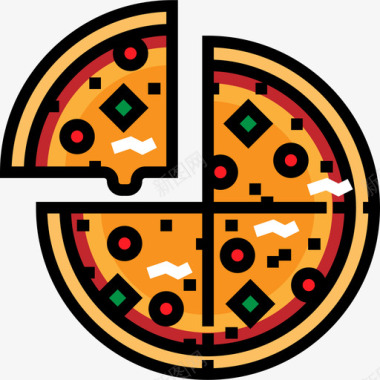 蓝莓披萨免抠素材披萨食品和餐厅3线性颜色图标图标