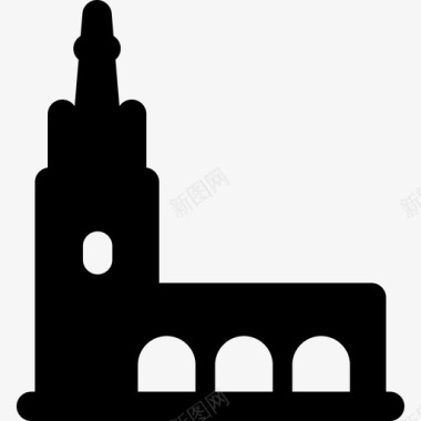 教堂城市和建筑实心填充图标图标