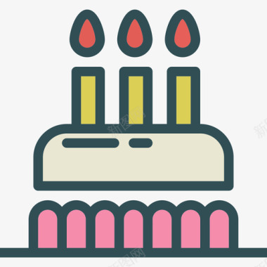 生日蛋糕厨房4线性颜色图标图标