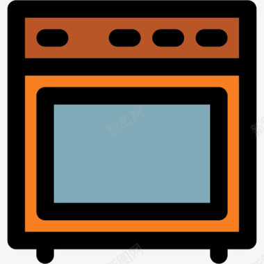 PSD厨房素材煤气彩色厨房用品线性颜色图标图标