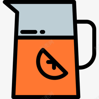 烧烤橙汁野餐和烧烤色线性颜色图标图标