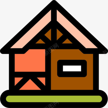 一居室户型平房楼房线性彩色户型图标图标