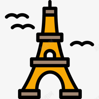 埃菲尔铁塔暑假色彩加笔画线条色彩图标图标