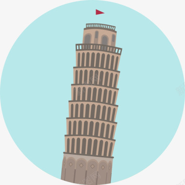 比萨斜塔世界纪念碑圆形平面图标图标