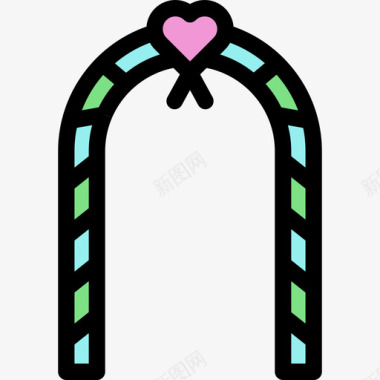 结婚拱门线性颜色爱情套装图标图标