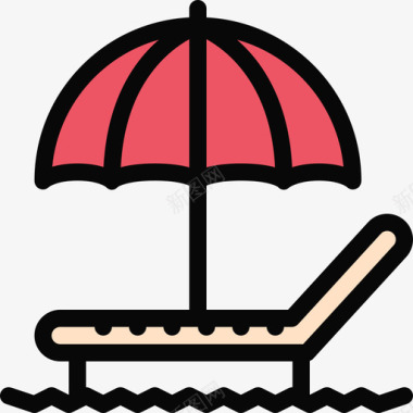 躺椅沙滩和露营彩色图标图标