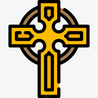 十字架十字架圣帕特里克第三天直线颜色图标图标
