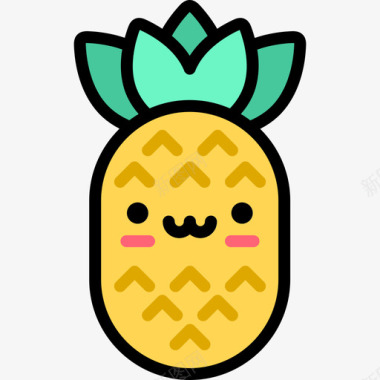菠萝可爱的食物3线性颜色图标图标