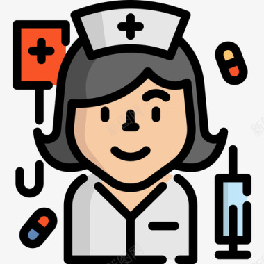护士护士职业和工作3线性颜色图标图标
