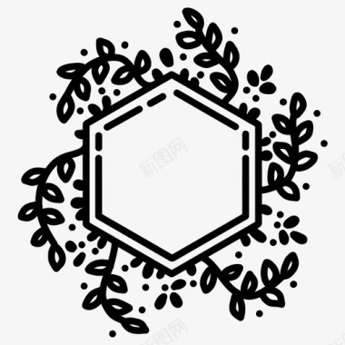 六边形手绘六边形花环涂鸦花卉图标图标
