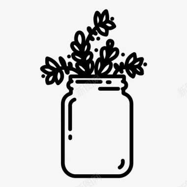 手绘花框罐子里的植物涂鸦花图标图标