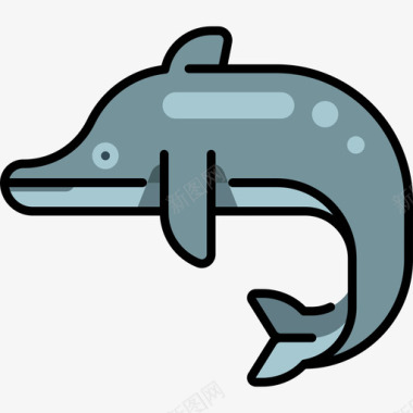 海豚动物20线颜色图标图标
