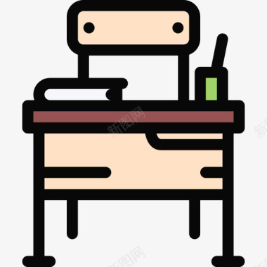 书桌学校和童年2彩色图标图标