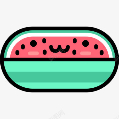 西瓜可爱的食物3线颜色图标图标