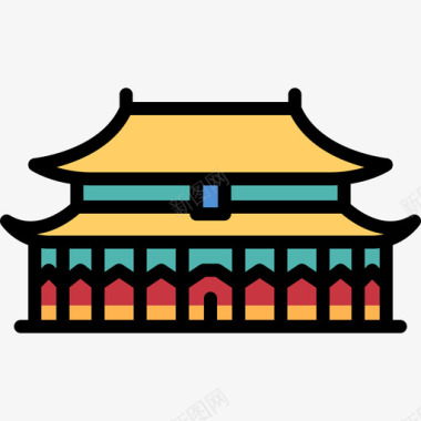 紫禁城中国5线条色彩图标图标