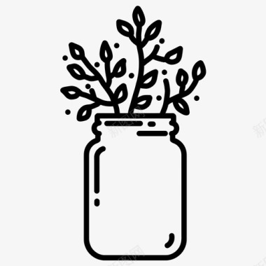 罐子里的植物涂鸦花园图标图标