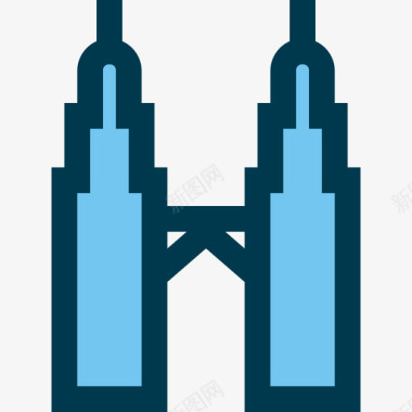 马石油双子塔旅游27线性颜色图标图标