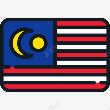马拉西亚旗帜系列4圆形矩形图标图标