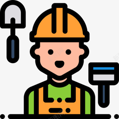 建筑工人职业和工作6线性颜色图标图标