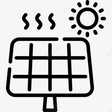 太阳电池板地球日线性图标图标