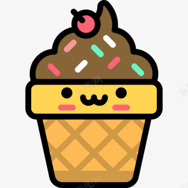 冰淇淋可爱的食物3线性颜色图标图标