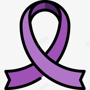紫色丝带女式第二天线性颜色图标图标
