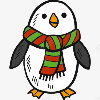 企鹅圣诞32彩色图标图标