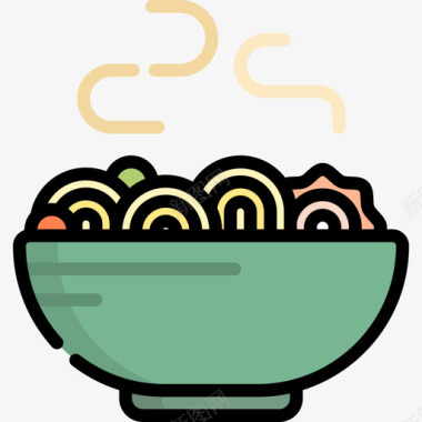 拉面食品和餐厅9线性颜色图标图标