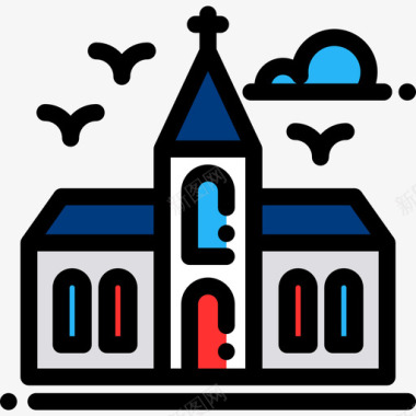 教堂城市元素7线条色彩图标图标