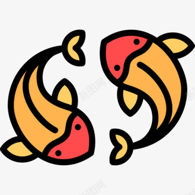 鲤鱼中国5线形颜色图标图标