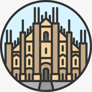 线性插画米兰大教堂DuomodiMilano纪念碑8座线性颜色图标图标