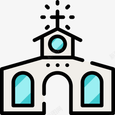 教堂复活节8线性颜色图标图标