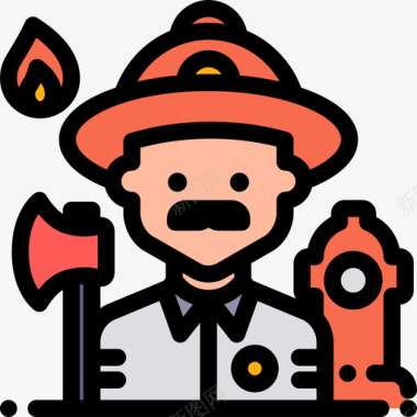 熬夜工作消防员职业和工作6线性颜色图标图标