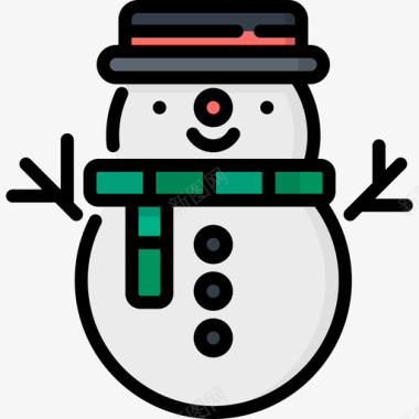 彩绘圣诞雪人雪人圣诞节26线性颜色图标图标