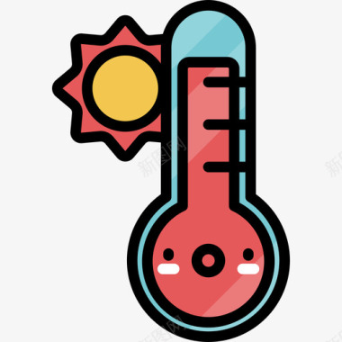 温度计kawaii夏季字符3线性颜色图标图标