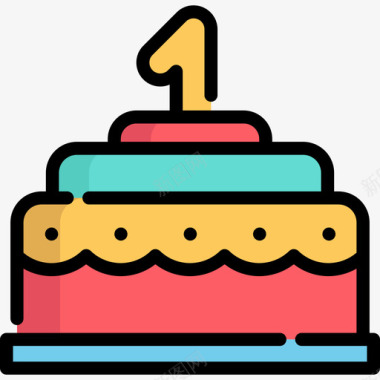 生日蛋糕背景生日蛋糕家庭6线性颜色图标图标